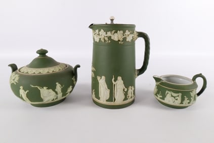 Lot of 3 Antique Wedgwood Olive Dip Jasperware Pieces