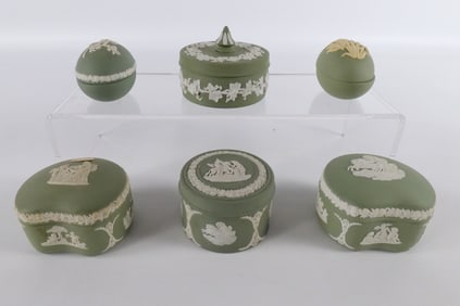 Lot of 6 Wedgwood Sage Green Jasperware Trinket Boxes