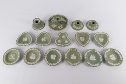 Lot of 15 Wedgwood Sage Green Jasperware Pieces