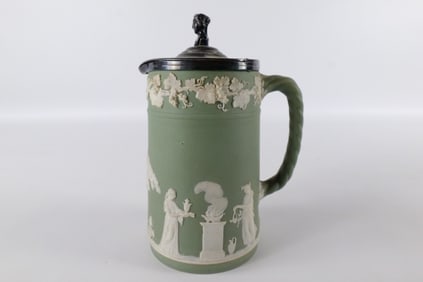 Antique Wedgwood Sage Green Jasperware Syrup Pitcher