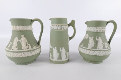 Lot of 3 Wedgwood Sage Green Jasperware Pieces