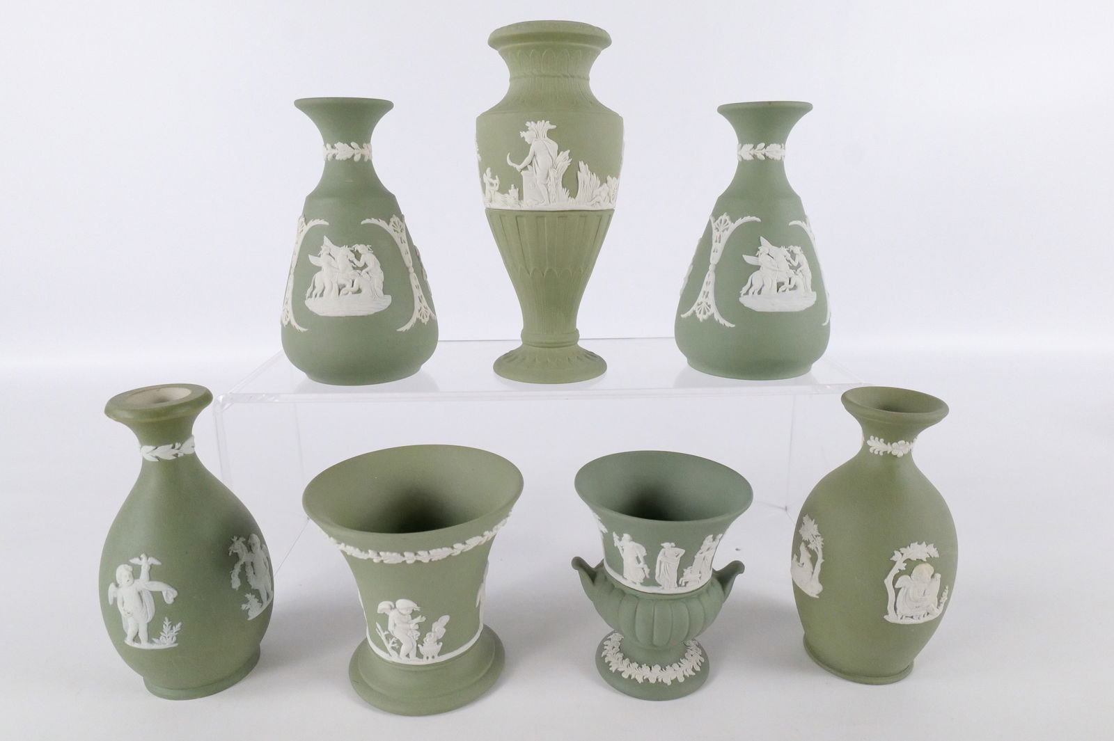 Lot of 7 Wedgwood Sage Green Jasperware Vases (1 of 13)