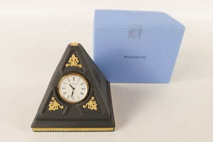 Wedgwood Library Collection Cane on Black Jasperware Desk Clock