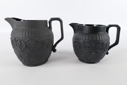 Lot of 2 Wedgwood Antique Black Basalt Four Nations Creamers/Pitchers