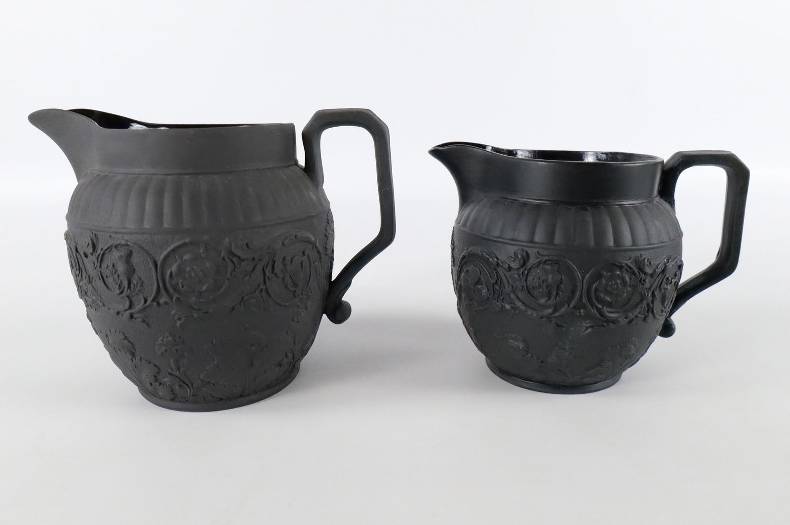 Lot of 2 Wedgwood Antique Black Basalt Four Nations Creamers/Pitchers (1 of 15)