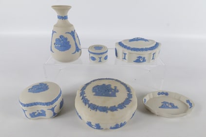 Lot of 6 Wedgwood Reverse Blue on White Jasperware Pieces