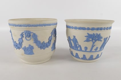 Lot of 2 Wedgwood Reverse Blue on White Jasperware Pieces