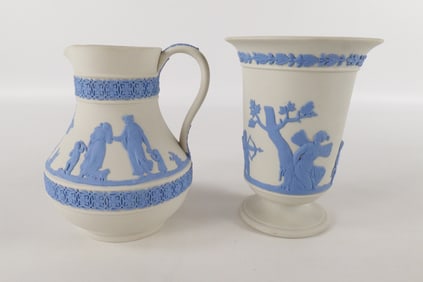 Lot of 2 Wedgwood Reverse Blue on White Jasperware Pieces