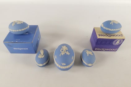 Lot of 5 Wedgwood White on Blue Jasper Eggs