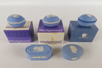 Lot of 5 Wedgwood White on Blue Jasper Trinket Boxes