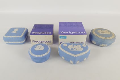 Lot of 4 Wedgwood Blue Jasperware Dresser Boxes