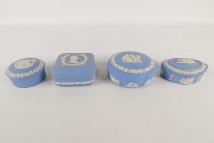 Lot of 4 Wedgwood Blue Jasperware Dresser Boxes