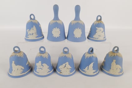 Lot of 9 Wedgwood Blue Jasperware Bells