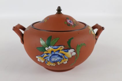 Antique Wedgwood Rosso Antico Enamel Covered Sugar Bowl