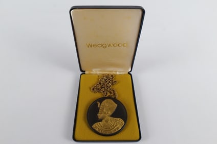 Wedgwood Gold Gilded Tutankhamun on Black Basalt Necklace