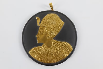 Wedgwood Gold Gilded Tutankhamun on Black Basalt Pendant