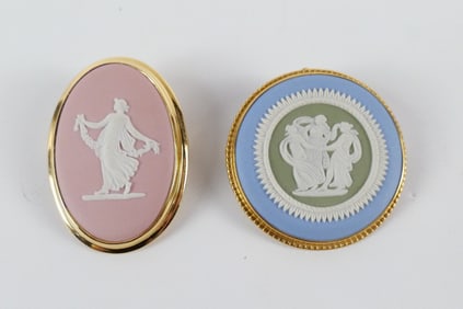 Lot of 2 Wedgwood Gold Plated Brooches