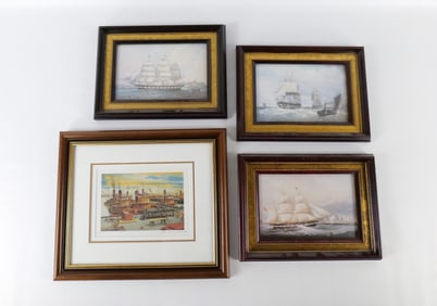Lot of 4 Framed Ship Prints and Lithograph