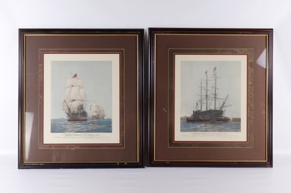 Pair of Framed Hand Painted Lithographs by Harold Wyllie