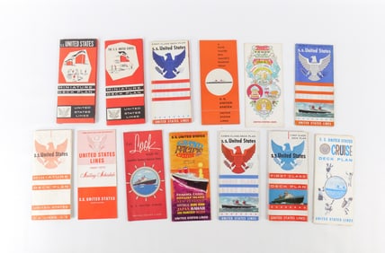 Lot of S.S. United States Deck Plans, Cruise Brochures, and Sailing Schedules