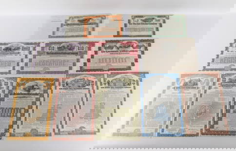 Group Lot of Railroad and Bell Telephone Stock Certificates: Group Lot of Railroad and Bell Telephone Stock Certificates. Some Unused and Some still have coupons attached and Others are Used and Cancelled. Railroads include Michigan Central RR Co, The Lake Shor