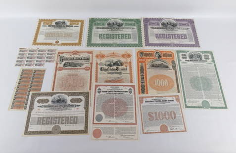 Group Lot of Railroad Stock Certificates: Group Lot of Railroad Stock Certificates. Some Unused, Some still have coupons attached and Others are Used and Cancelled. Including The Morris and Essex Railroad, Erie Railroad Company, The New York