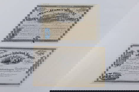 Lot of 19th Century Railroad Stock Certificates: Lot of 2 Railroad Stock Certificates - 19th Century. Including New Jersey Midland Railway Company - Used and Cancelled and Stanhope Railroad Company - Unused. All invoices must be paid within 24 hours
