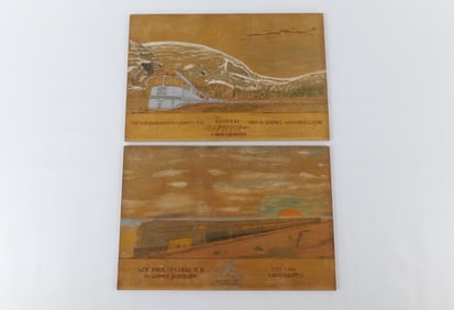 Pair of Etched Train Signs