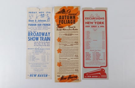 Lot of 3 New Haven Railroad Excursion Broadsides