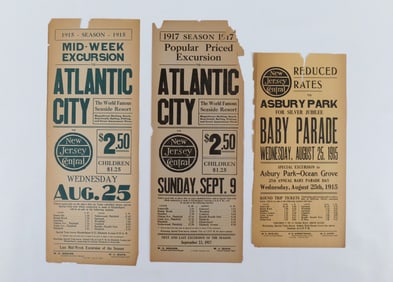 Lot of 3 New Jersey Central Excursion Broadsides