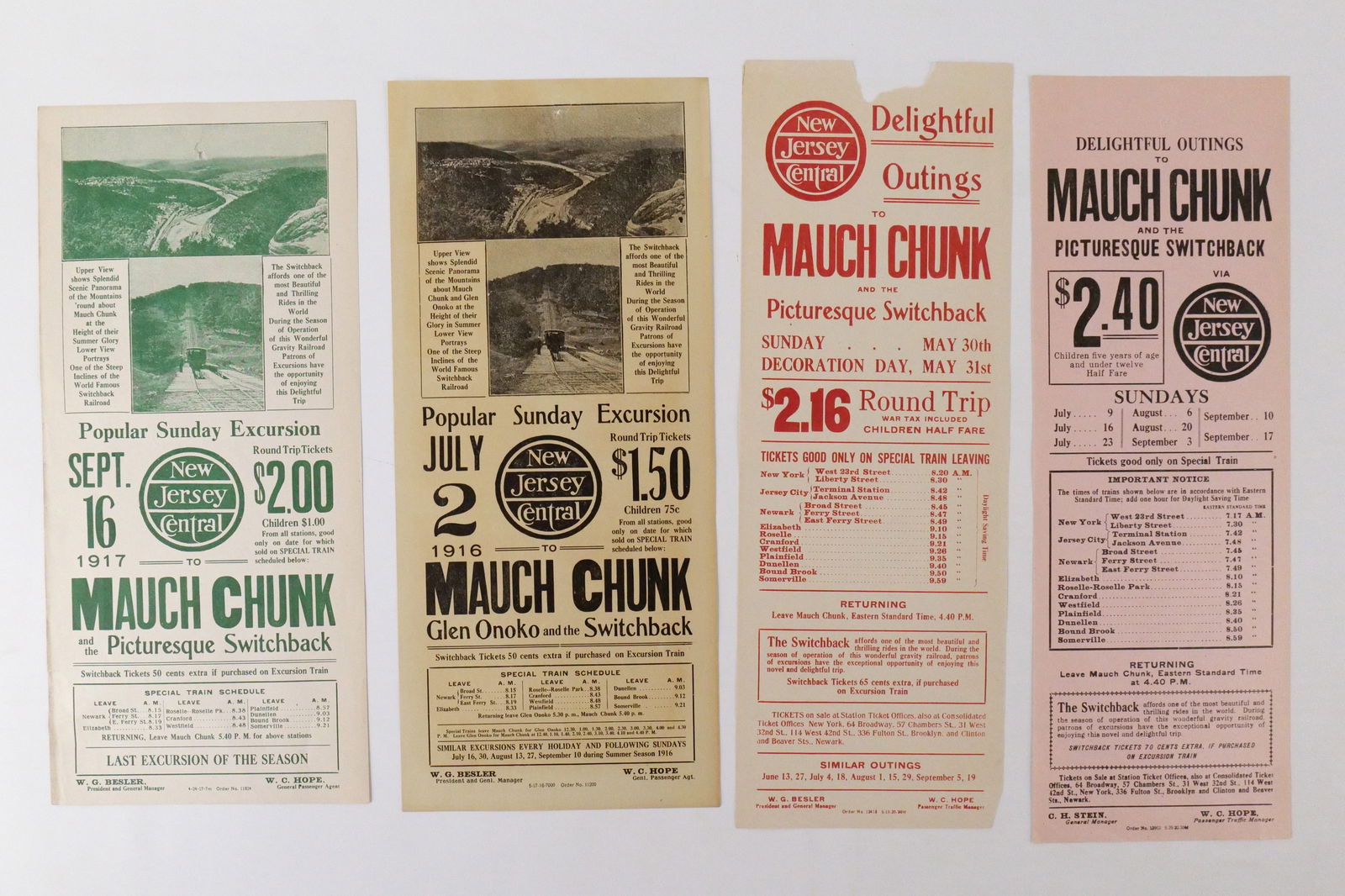 Lot of 4 New Jersey Central Railroad Mauch Chunk Excursion Broadsides (1 of 7)