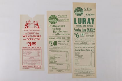 Lot of 3 New Jersey Central Railroad Excursion Broadsides