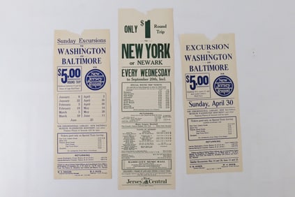 Lot of 3 New Jersey Central Railroad Excursion Broadsides