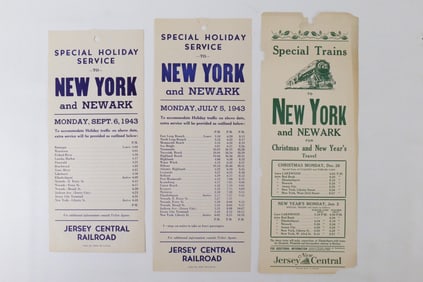 Lot of 3 New Jersey Central New York Excursion Broadsides