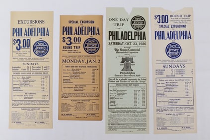 Lot of 4 New Jersey Central Philadelphia Excursion Broadsides