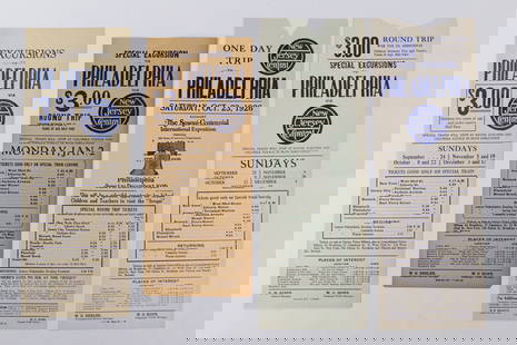 Lot of 4 New Jersey Central Philadelphia Excursion Broadsides: Lot of 4 New Jersey Central Railroad Philadelphia Excursion Broadsides - 3 x 1925, and 1926 - 150 Years of American Independence. Some tearing present. All invoices must be paid within 24 hours of the