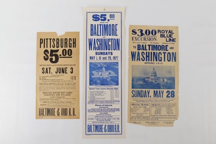 Lot of 3 Baltimore & Ohio Railroad Excursion Broadsides