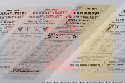 Lot of 3 New York, Ontario, and Western Railroad Excursion Broadsides