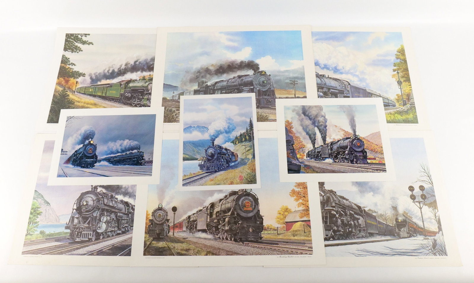 Lot of Railroad Prints and Lithographs by Howard Fogg: Lot of Railroad Prints and Lithographs by Howard Fogg. Including a Group of Unframed Lithographs: "The Crescent Limited", "The Broadway Limited", "The Powhatan Limited", "20th Century Limited", "The A