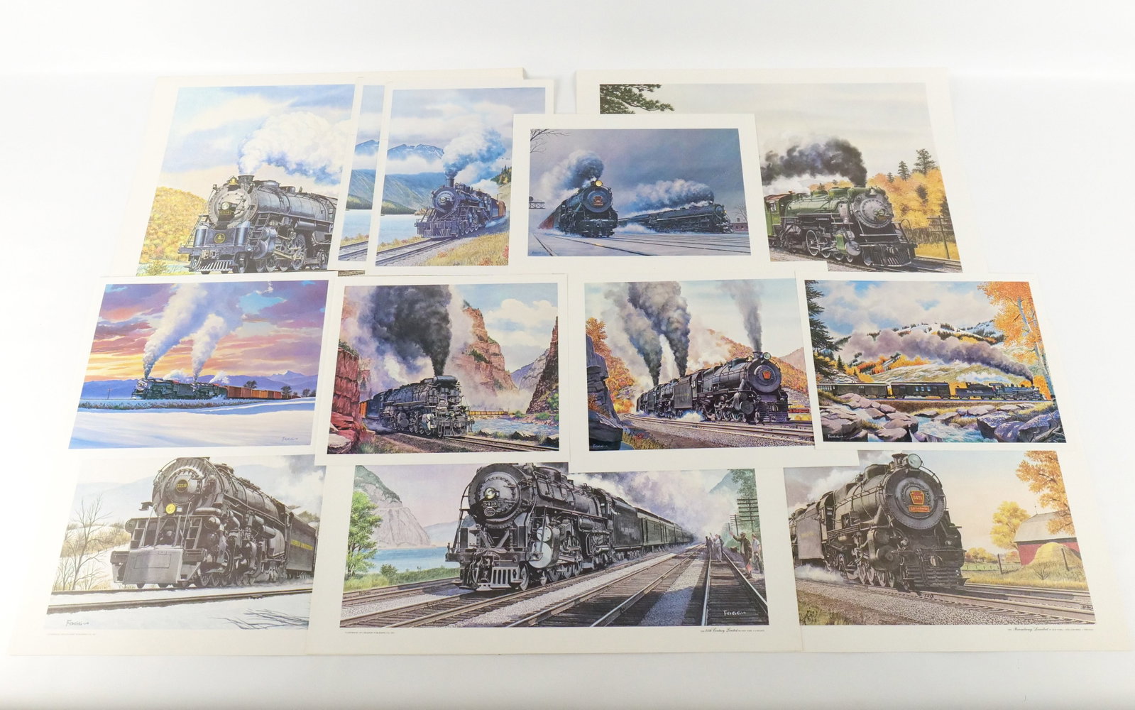 Lot of Railroad Prints and Lithographs by Howard Fogg: Lot of Railroad Prints and Lithographs by Howard Fogg. Including a Group of Unframed Lithographs: "The Crescent Limited", "The Broadway Limited", "The Powhatan Limited", "20th Century Limited", and "T