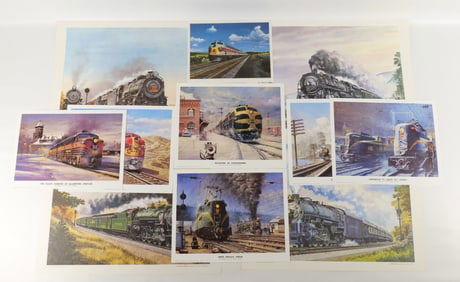 Lot of Mixed Unframed Train Lithographs and Prints