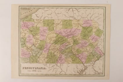 Hand Colored Map of Pennsylvania - 1838