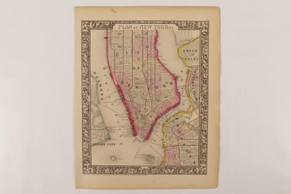 Hand Colored Plan of New York - 1861