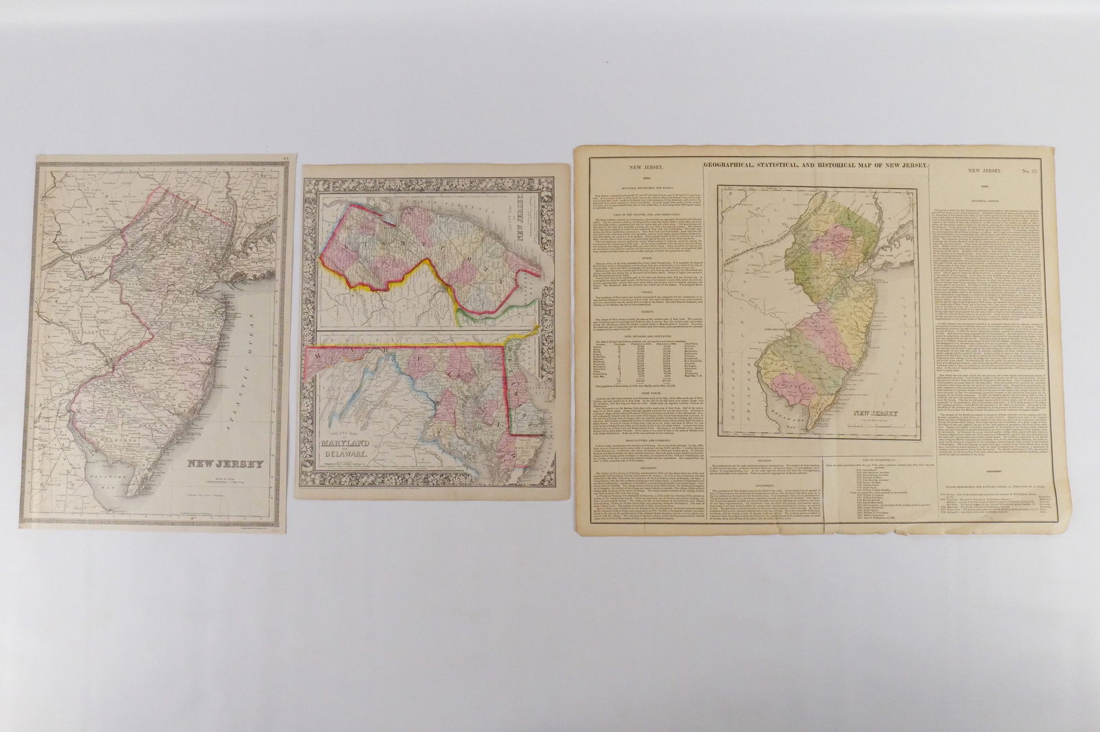 Lot of 3 Hand Colored New Jersey Maps (1 of 10)
