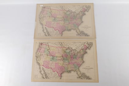 Lot of 2 United States of America Maps - 1872