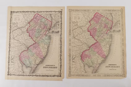 Lot of 2 Hand Colored A.J. Johnson's NJ Maps
