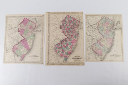 Lot of 3 Hand Colored NJ Maps