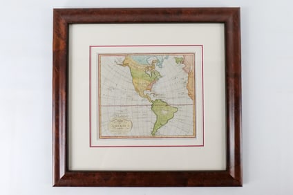 Framed Hand Colored Map of America with the Latest Discoveries