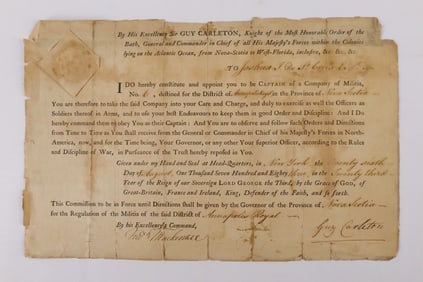1783 British Commission of Joshua J. De St. Croix - Guy Carleton