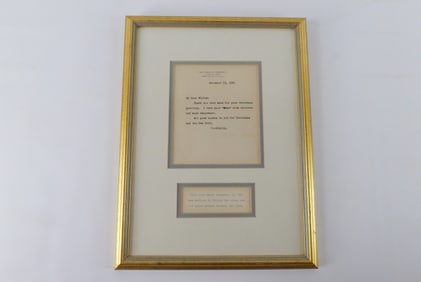 Framed Signed Thank You Letter from Eleanor Roosevelt